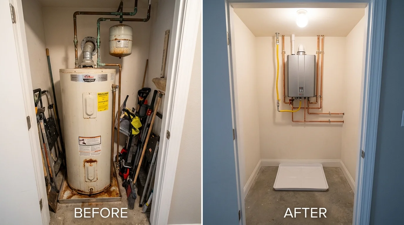 Tank water heater versus wall-mounted tankless unit comparison for Malad City, ID homeowners