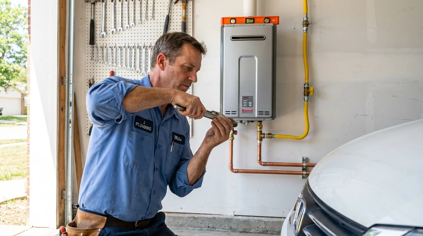 Tankless water heater installation by a Johns Plumbing LLC plumber in Malad City