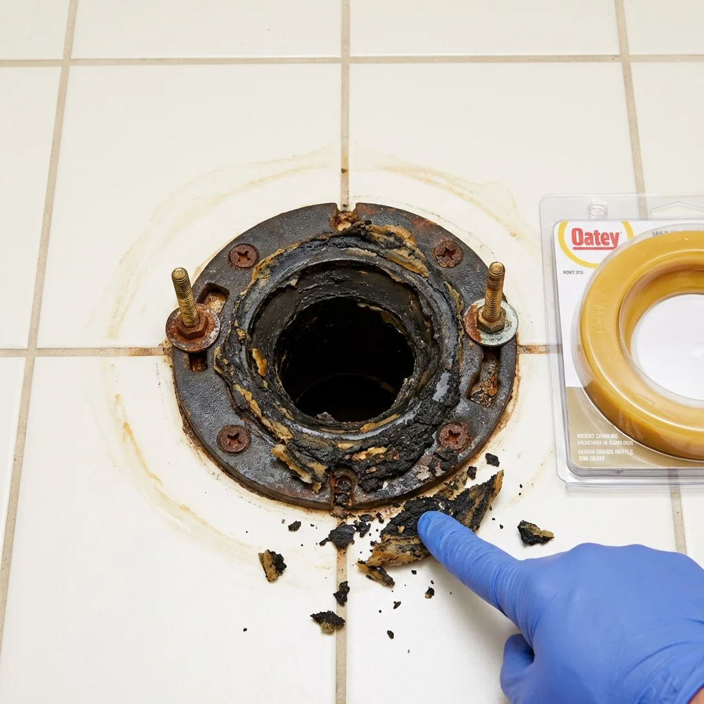 Failed wax ring showing water seepage at the base of a toilet in a Malad City, ID home