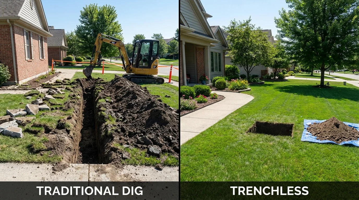 Trenchless sewer repair with minimal yard damage versus traditional excavation in Malad City, ID